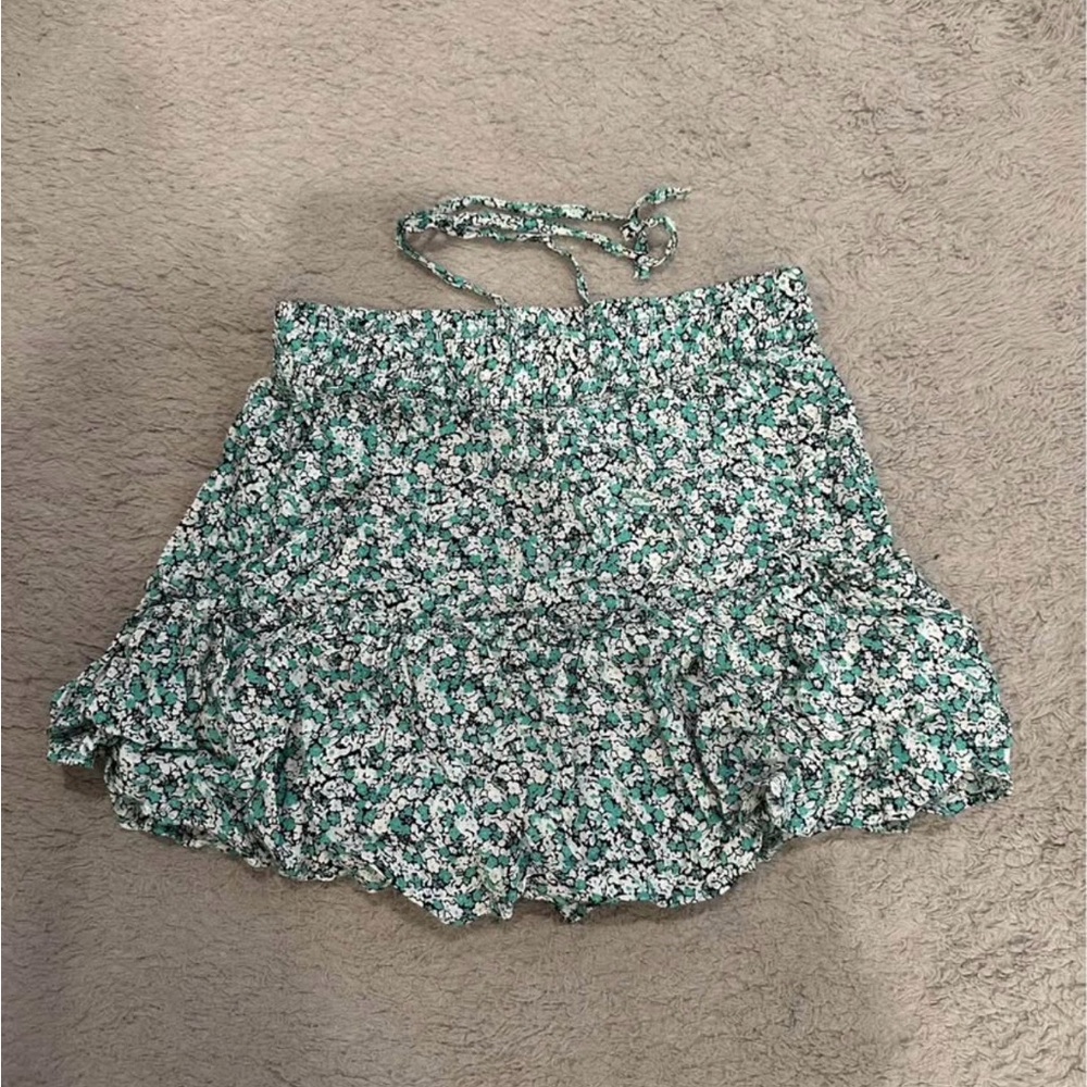 Green Floral Skirt with Drawstrings